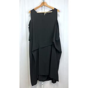 COMFY USA  XL Cold Shoulder Midi Dress Short Sleeve Side Gather Asymmetric Black